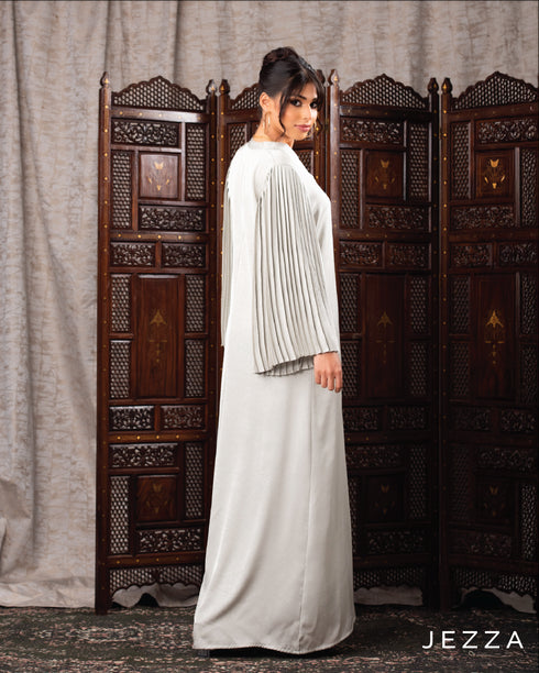 Ethereal Elegance: Pleated Sleeve Crush Satin Dress 60492